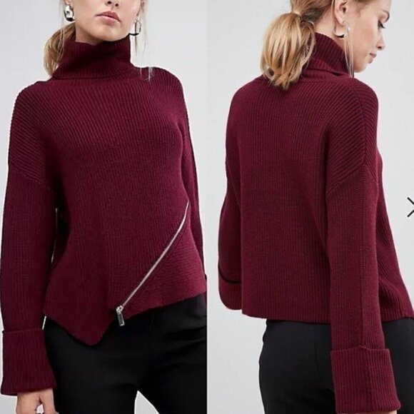 NWT Karen Millen Red Chunky Zip Ribbed Jumper Sweater Size XS - Picture 1 of 11